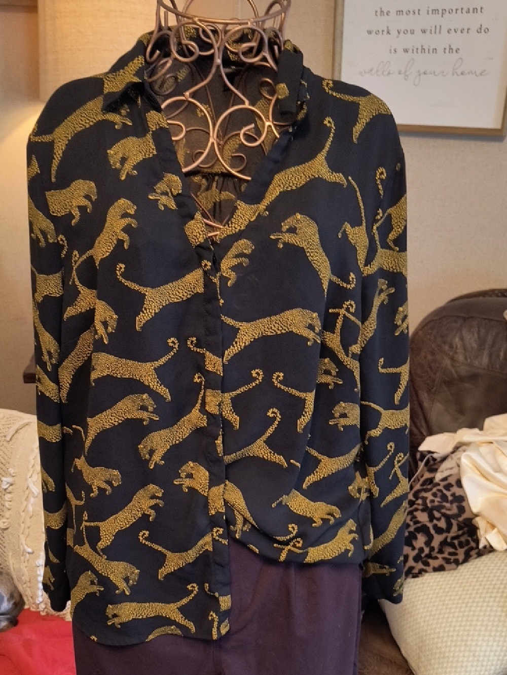 Black and Gold Leopard Print Blouse